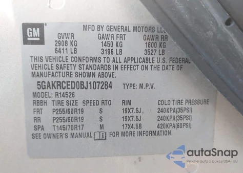 2011 Buick Enclave 2Xl z USA, uszkodzony, nr VIN 5GAKRCED0BJ107284